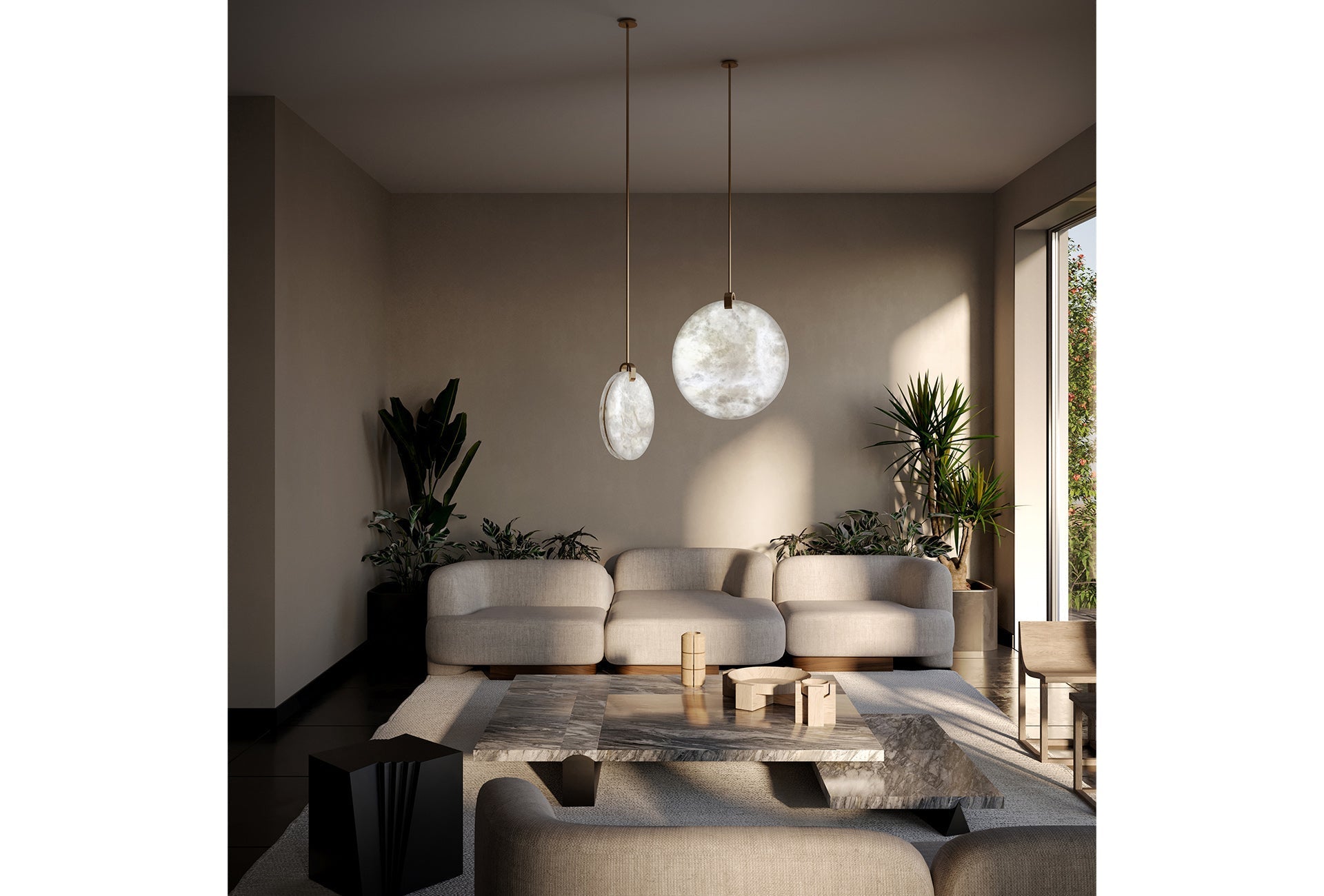 Soho Real Alabaster Disc Pendant Light, Pendant Lamp For Hallway, Staircase Pendant Light Kevinstudiolives