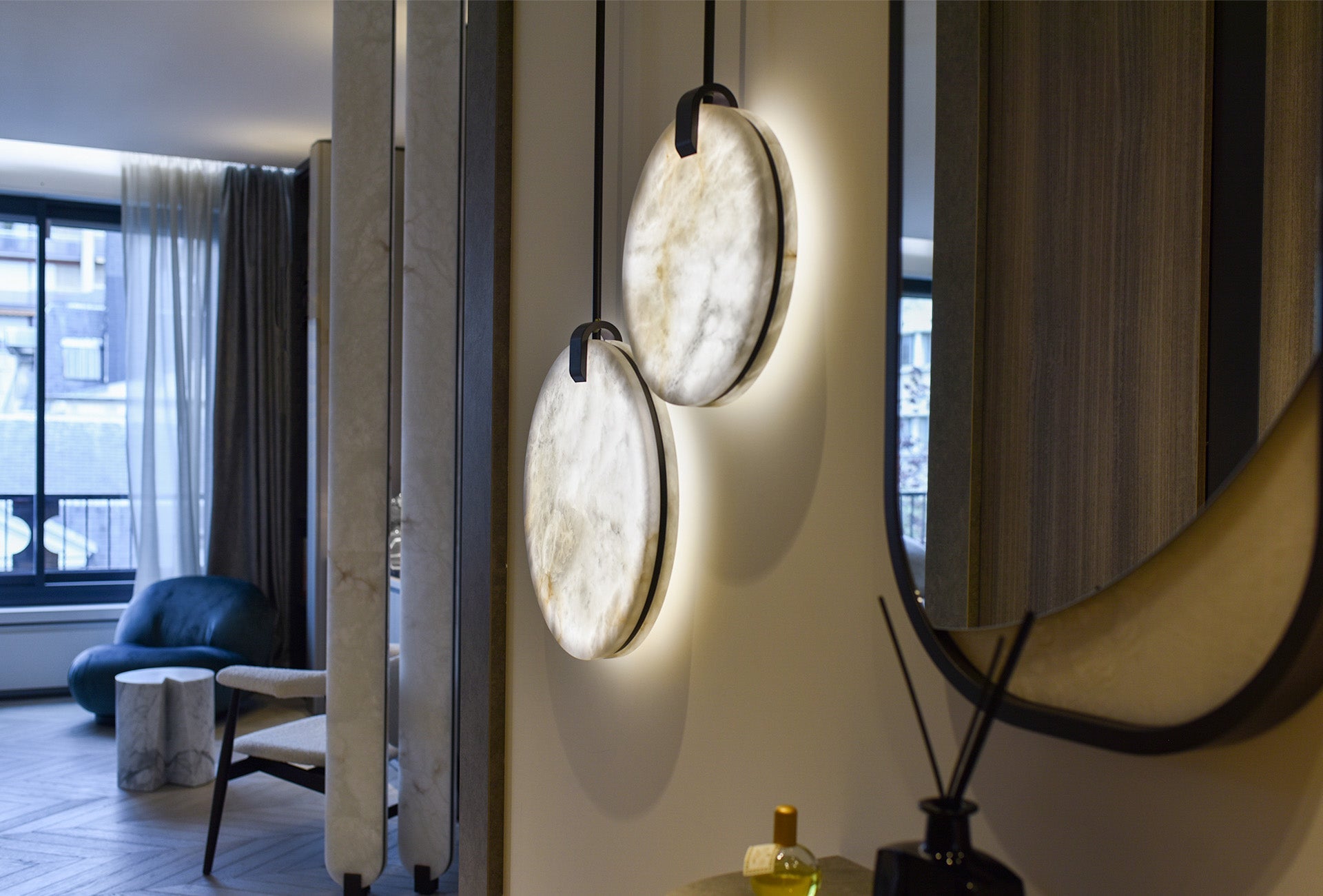 Soho Real Alabaster Disc Pendant Light, Pendant Lamp For Hallway, Staircase Pendant Light Kevinstudiolives