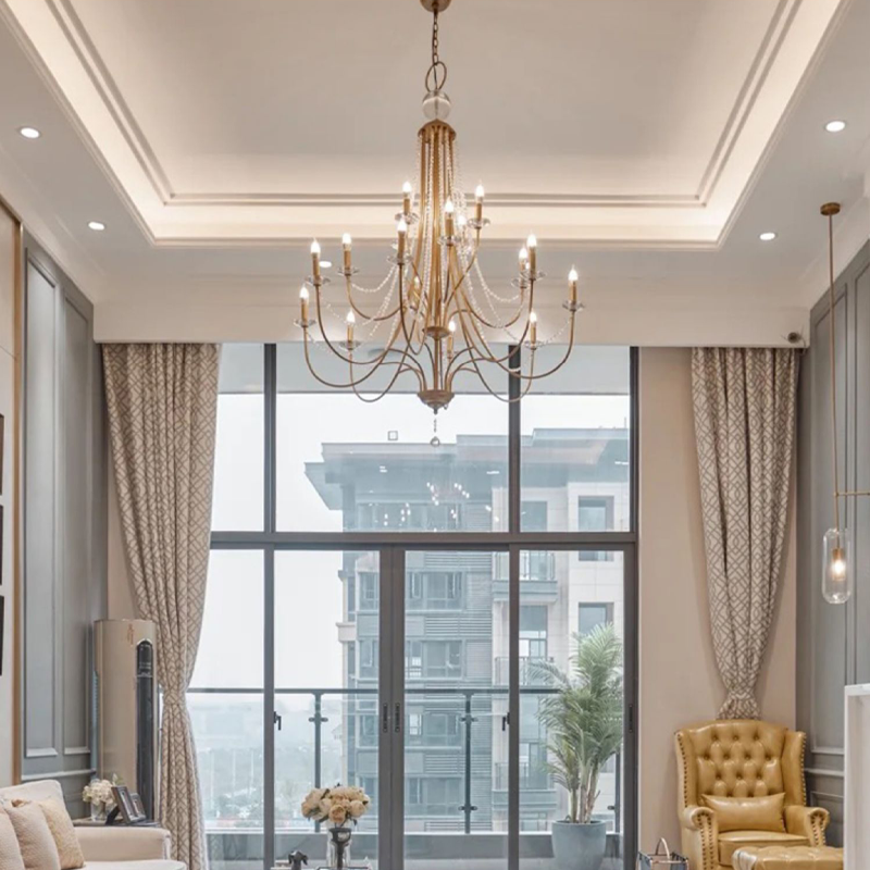 Maelis Classic French Candle Stair Chandelier chandeliers for dining room,chandeliers for stairways,chandeliers for foyer,chandeliers for bedrooms,chandeliers for kitchen,chandeliers for living room Kevin Studio Inc
