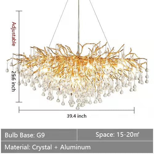 Stunning Tree Branch Crystal Chandelier With Clear Teardrop-shaped Glass Living/Dining Room Ceiling Lamp/Light Chandeliers Kevinstudiolives Rectangle L39.4”*W25.6”*H25.6”/10 Lights/27kg Gold Warm Light