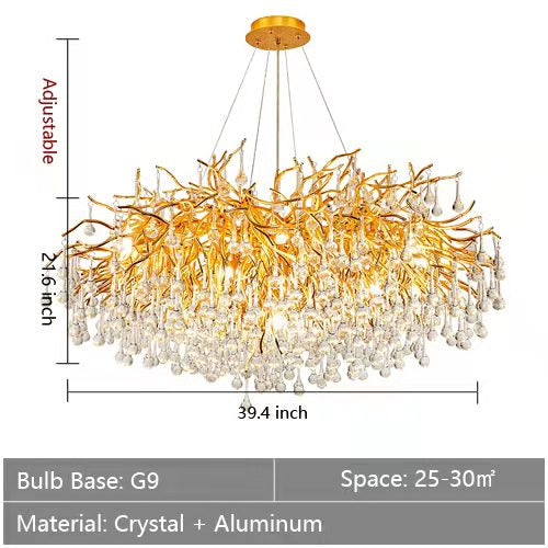 Stunning Tree Branch Crystal Chandelier With Clear Teardrop-shaped Glass Living/Dining Room Ceiling Lamp/Light Chandeliers Kevinstudiolives Round D39.4”*H21.7”/ 13 Lights Gold Warm Light
