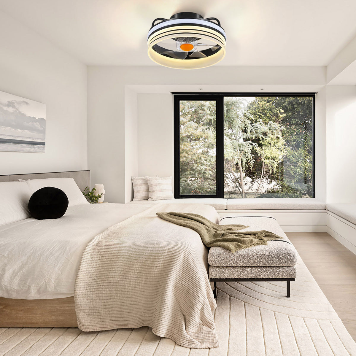 Modern LED Flush Mount Ceiling Fan Light 13"