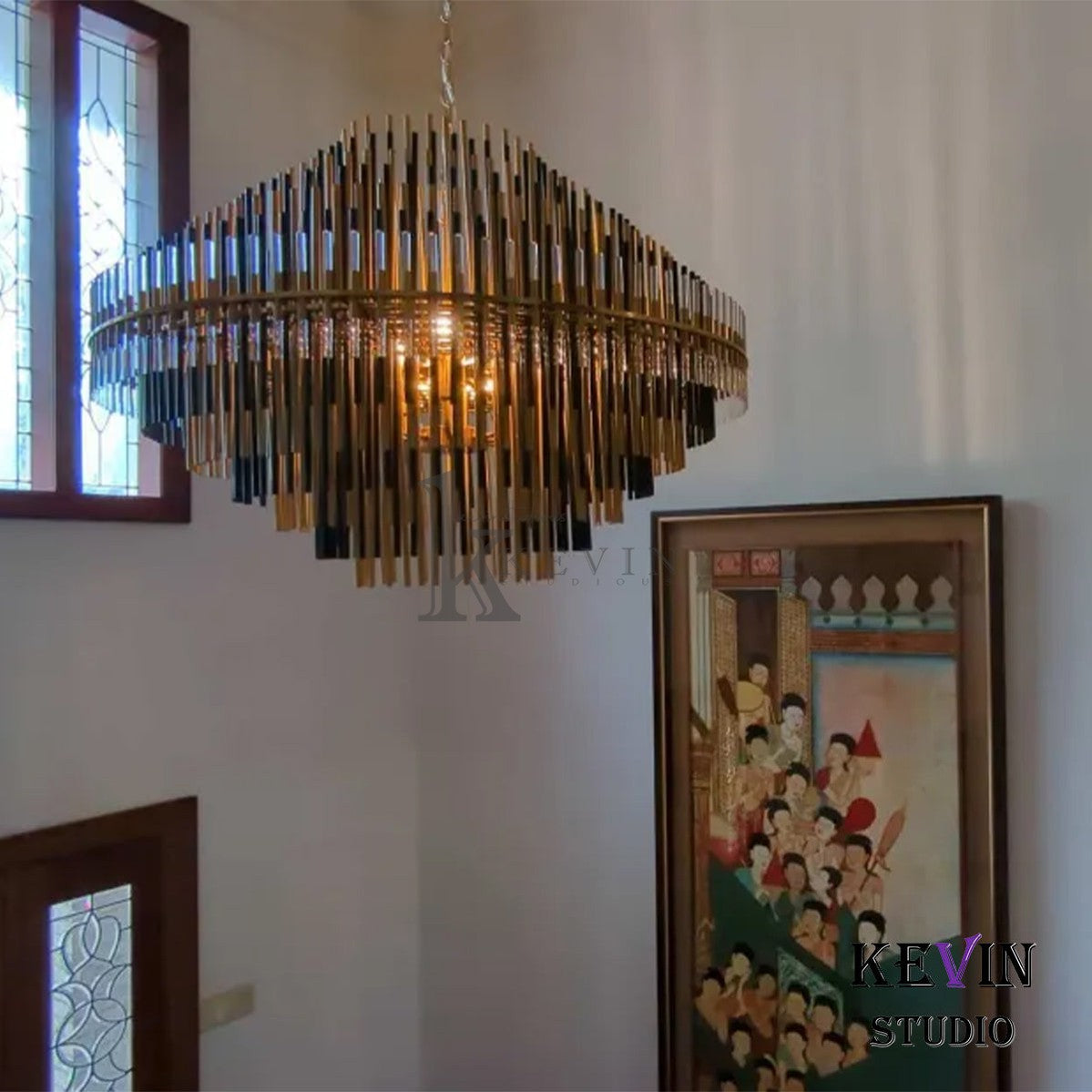 Odin Modern Round Brass Tubes Chandelier 24", 32", 42" chandelier Kevin Studio Inc