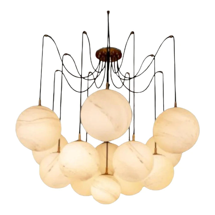 Terry Spider Alabaster Ball Chandelier, Luxurious Alabaster Chandelier Chandelier Kevin Studio Inc