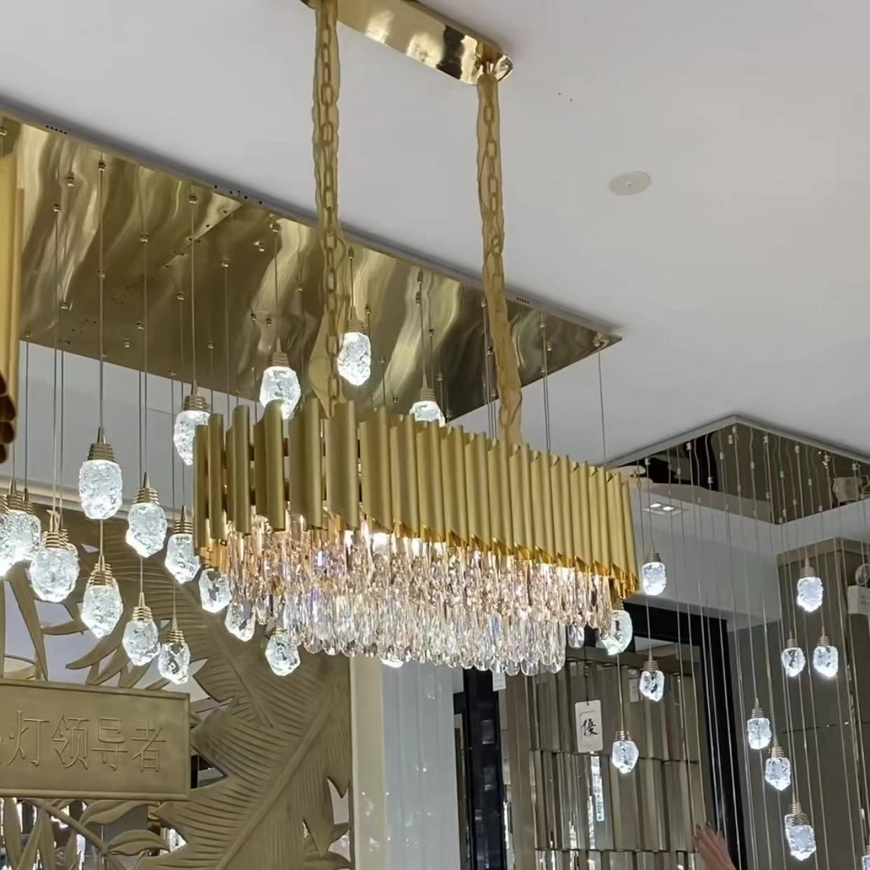 Classic Modern Round/Rectangle Crystal Chandelier in Gold Finish for Living/Dining Room Chandeliers Kevinstudiolives Retangle 37.4" Warm Light