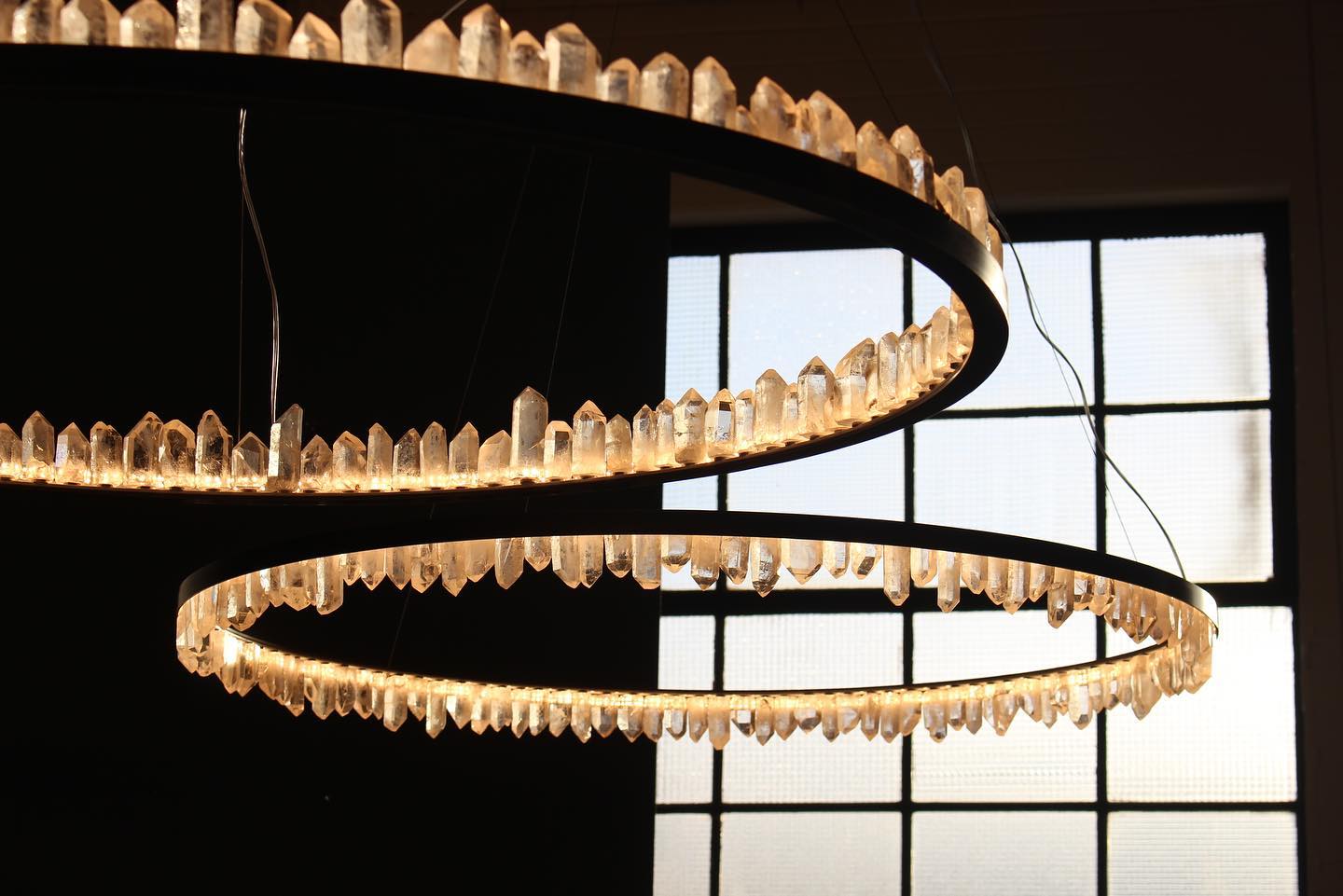 36 Inch Round Modern Chandelier Brass & Clear Geode Quartz Crystal Chandeliers Kevin Studio Inc