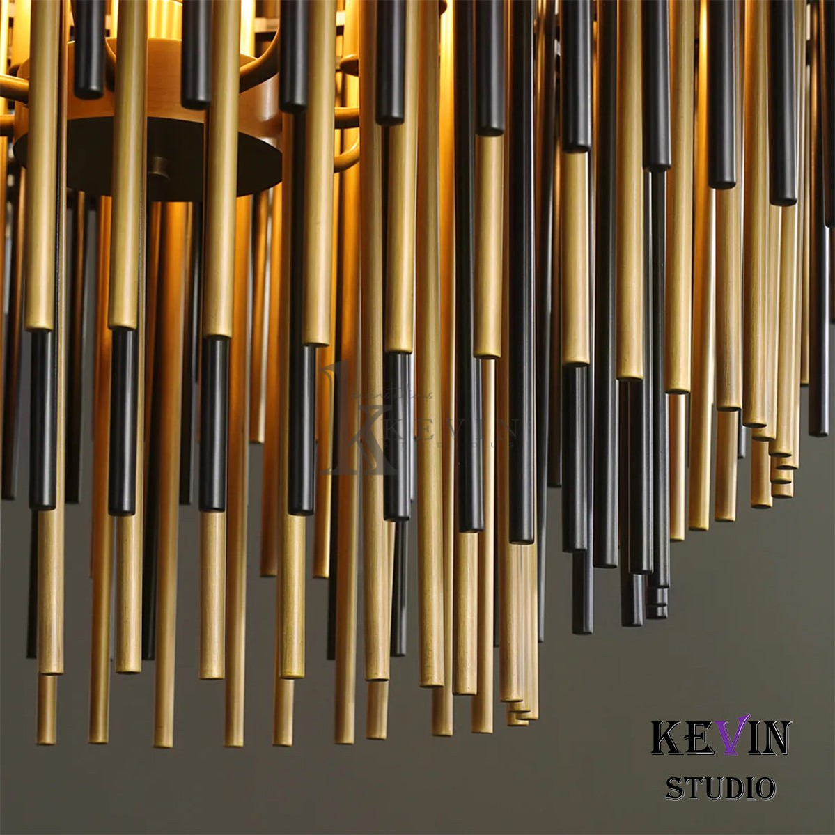 Odin Modern Round Brass Tubes Chandelier 24", 32", 42" chandelier Kevin Studio Inc