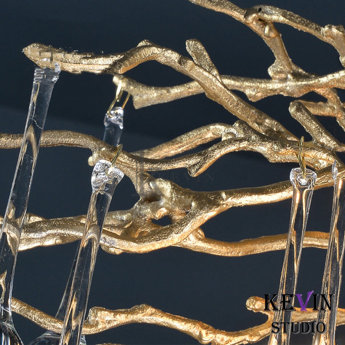 Alia Modern Crystal Teardrop Brass Branch Chandelier Branch Chandelier Kevin Studio Inc