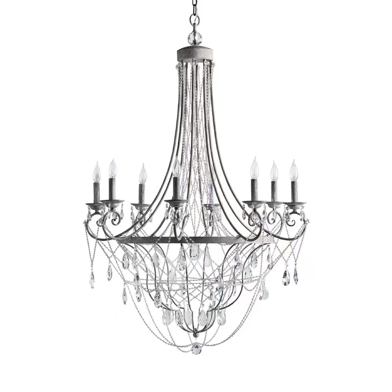 Affordable French Vintage Iron Crystal Pendant Candle Chandelier for Living Room / Restaurant / Cafe / Hotel lobby Chandeliers Kevinstudiolives