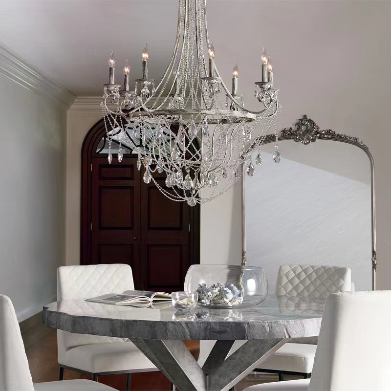 Affordable French Vintage Iron Crystal Pendant Candle Chandelier for Living Room / Restaurant / Cafe / Hotel lobby Chandeliers Kevinstudiolives