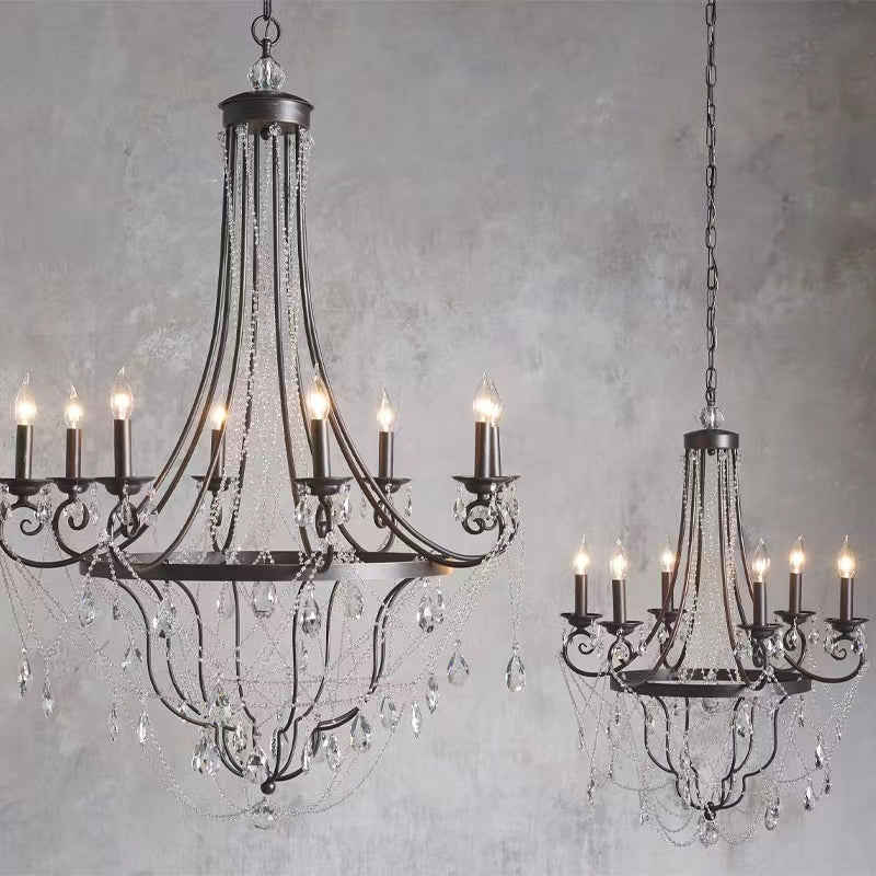 Affordable French Vintage Iron Crystal Pendant Candle Chandelier for Living Room / Restaurant / Cafe / Hotel lobby Chandeliers Kevinstudiolives