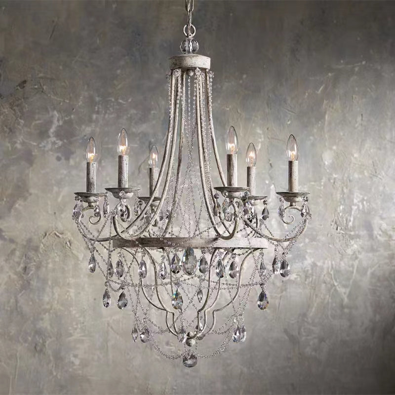 Affordable French Vintage Iron Crystal Pendant Candle Chandelier for Living Room / Restaurant / Cafe / Hotel lobby Chandeliers Kevinstudiolives 6 Lights: D24.8"*H36.6" Black Warm Light