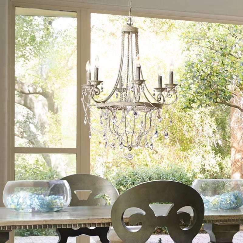 Affordable French Vintage Iron Crystal Pendant Candle Chandelier for Living Room / Restaurant / Cafe / Hotel lobby Chandeliers Kevinstudiolives
