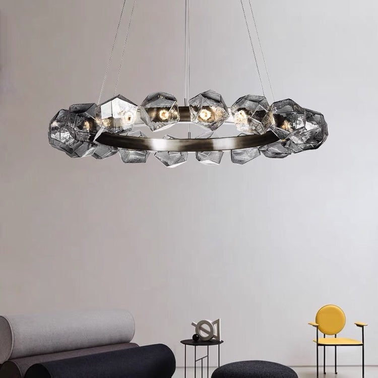 Nordic Minimalist Glass Circle Art Chandelier for Living/Dining Room/Bedroom Chandeliers Kevinstudiolives D39.4" Smoky Grey Warm Light