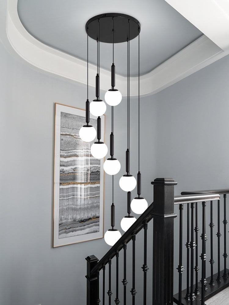 Extra Large Nordic Minimalist Long Pendant Light for Spiral Staircase/High-ceiling Room Chandeliers Kevinstudiolives 6 Lights/D15.7"*H59" Black Warm Light