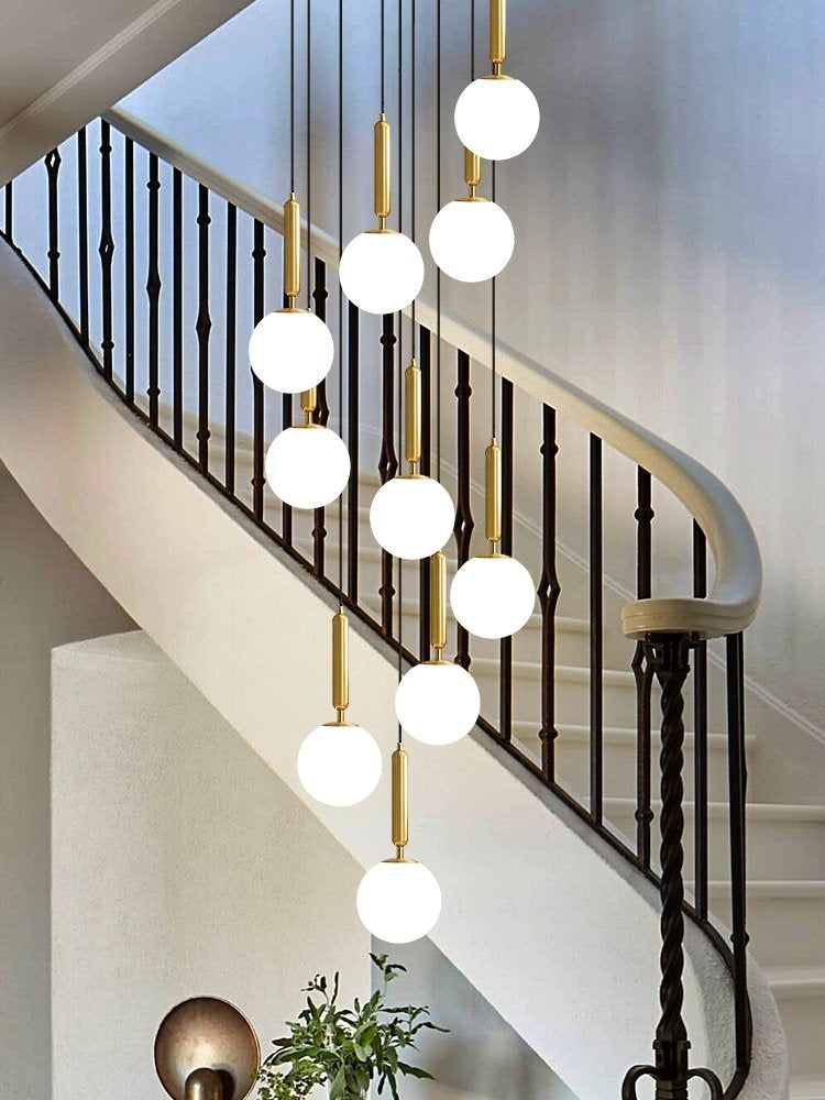Extra Large Nordic Minimalist Long Pendant Light for Spiral Staircase/High-ceiling Room Chandeliers Kevinstudiolives 6 Lights/D15.7"*H59" Gold Warm Light