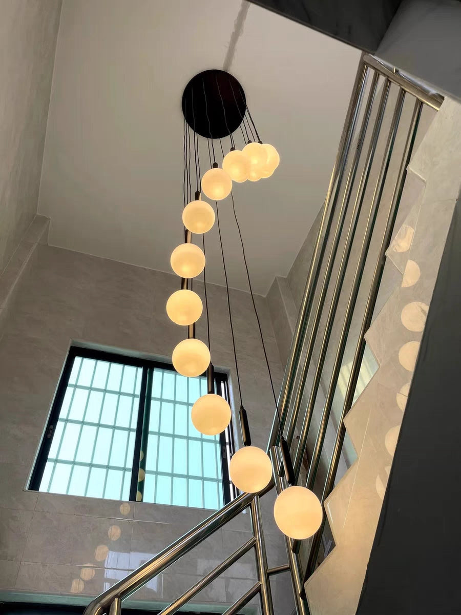 Extra Large Nordic Minimalist Long Pendant Light for Spiral Staircase/High-ceiling Room Chandeliers Kevinstudiolives 9 Lights/ D19.7"*H70.8" Black Warm Light
