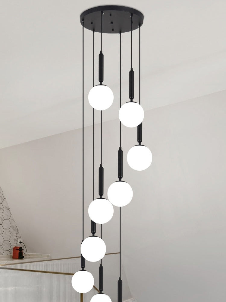 Extra Large Nordic Minimalist Long Pendant Light for Spiral Staircase/High-ceiling Room Chandeliers Kevinstudiolives 12 Lights/ D25.6"*H98.4" Black Warm Light