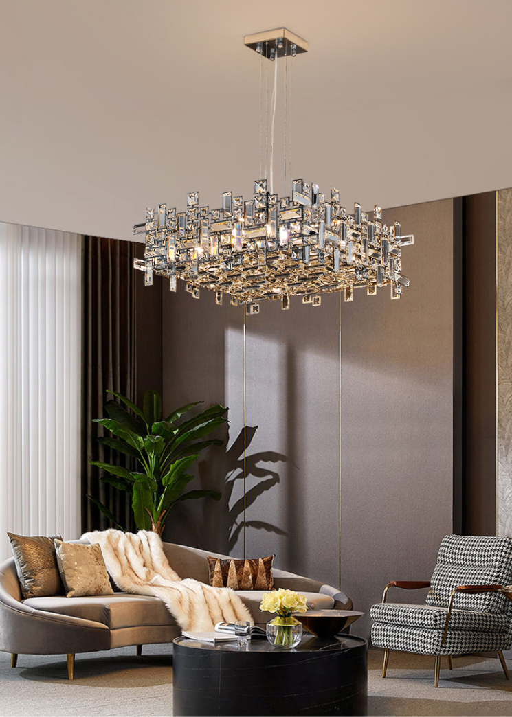 Extra Large Art Irregular Block Collection Crystal Pendant Chandelier Suit for Living/Dining Room