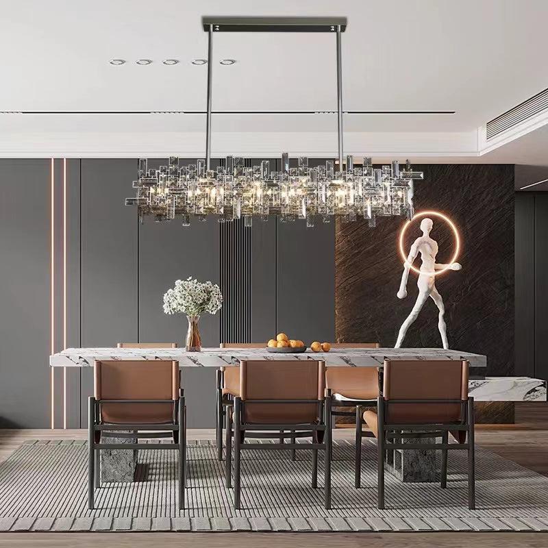Extra Large Art Irregular Block Collection Crystal Pendant Chandelier Suit for Living/Dining Room
