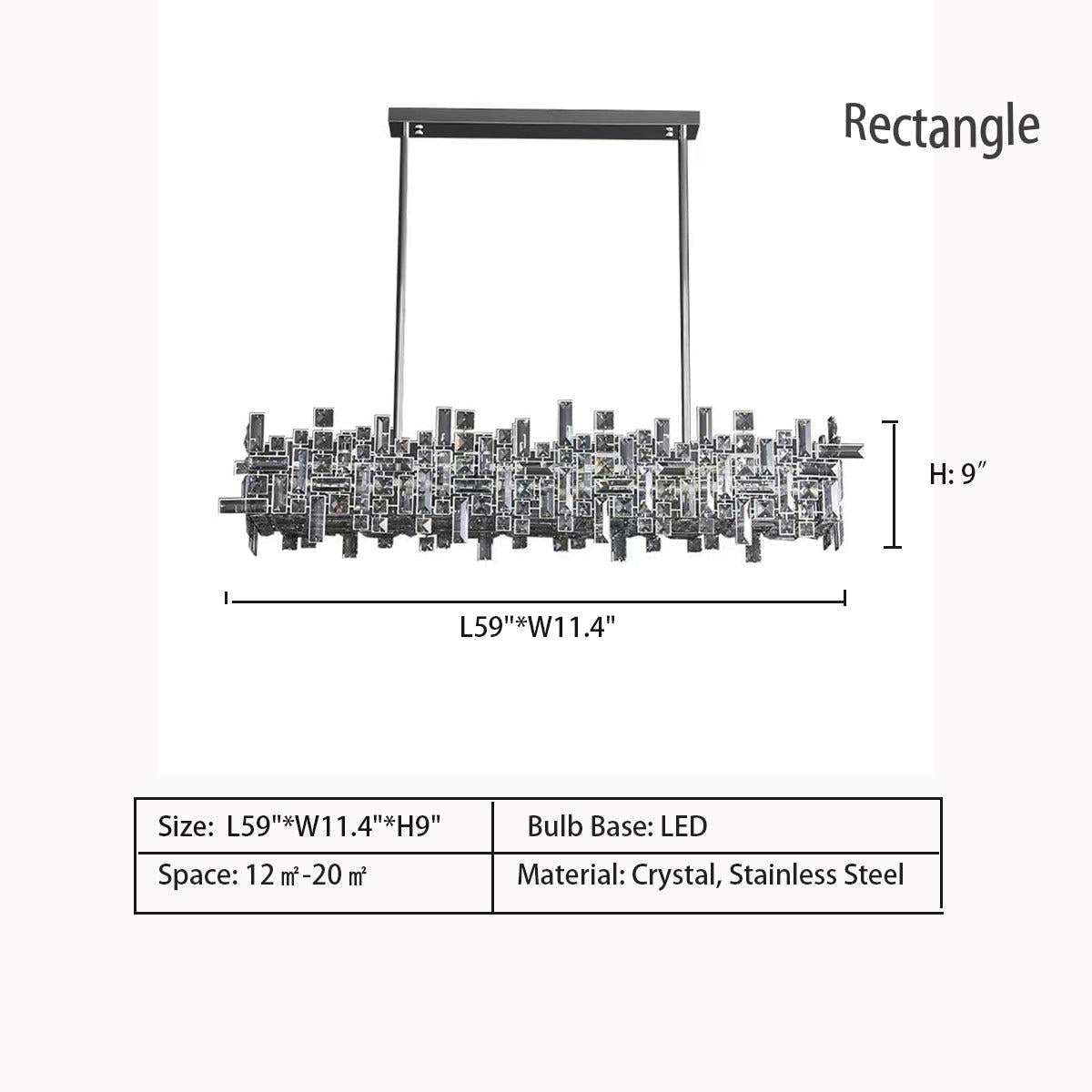 L59.0"*W11.4"*H9.0" chandelier,chandeliers,extra large,large,art,irregular,crystal,suit,living room,dining room,pendant,block,long table,big table,kitchen island,bar