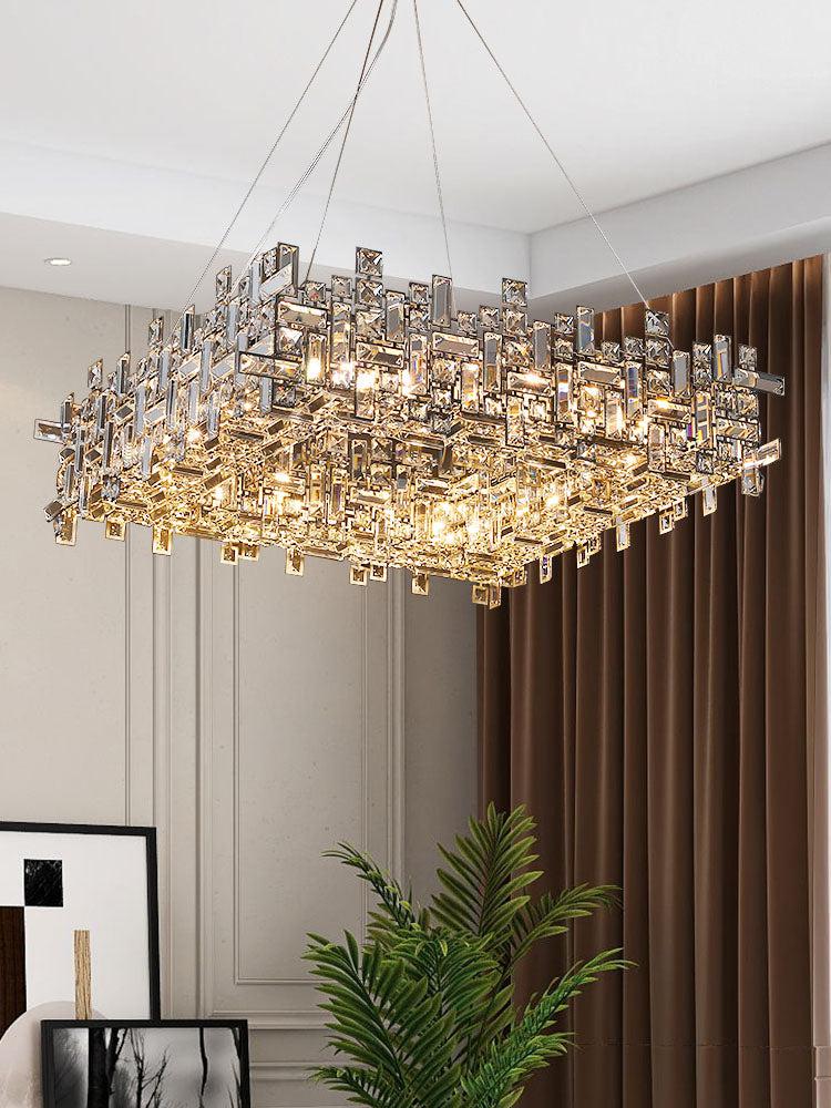 Extra Large Art Irregular Block Collection Crystal Pendant Chandelier Suit for Living/Dining Room