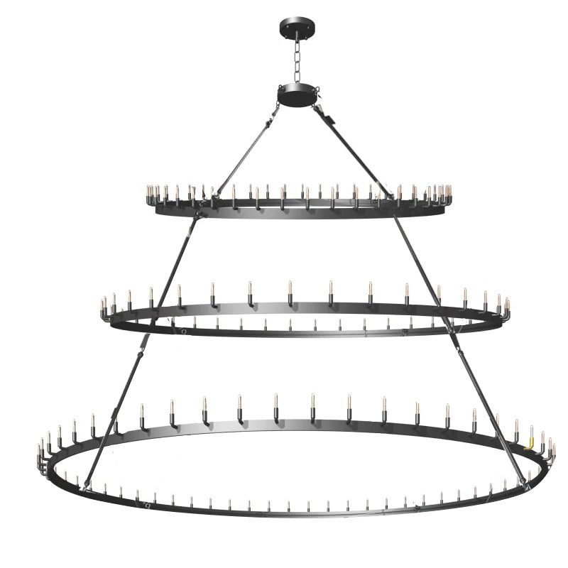 Wrought Iron Vintage Barn Metal Castile Three Tier Chandelier Industrial Loft Rustic Lighting W80" chandelier Kevin Studio Inc Style A