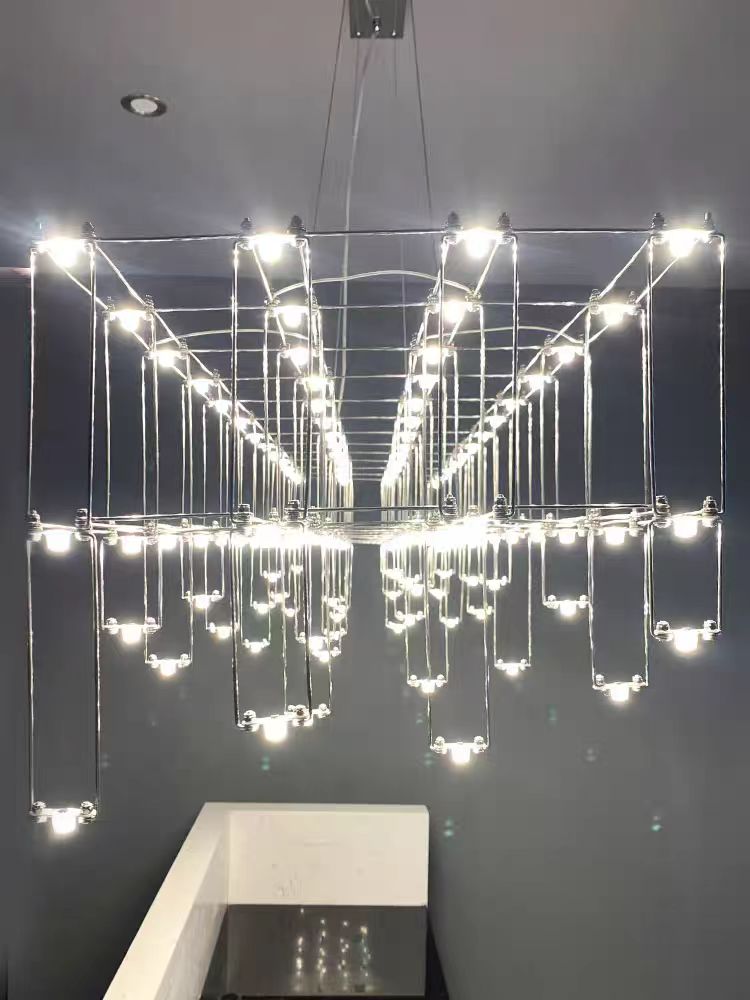 Modern Rectangle Metal Light Chandelier in Chrome Finish Chandeliers Kevinstudiolives