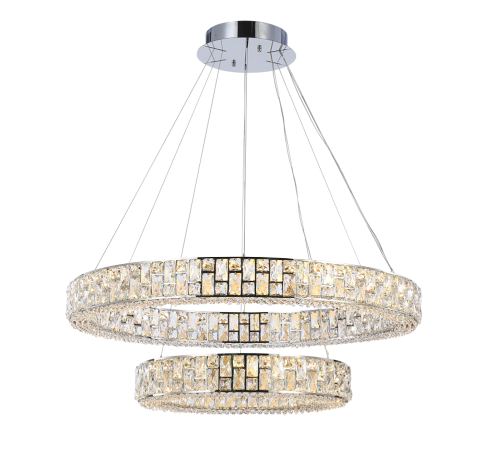 Light Luxury Round/Oval Spliced Crystal Chandelier for Living/Dining Room/Kitchen Island Chandeliers Kevinstudiolives 2 Rings/D39.4"+D23.6" Warm Light