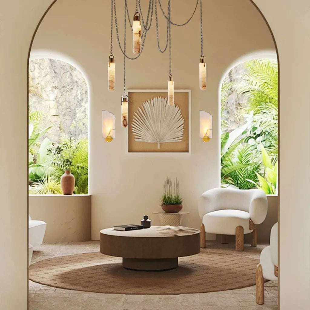 Alabaster Flint 5 Light LED Multi-Drop Pendant Pendant for living room,Pendant for kitchen,Pendant for bathrooms,Pendant for bedrooms,Pendant for foyer,Pendant for stairways,Pendant for dining room Kevin Studio Inc