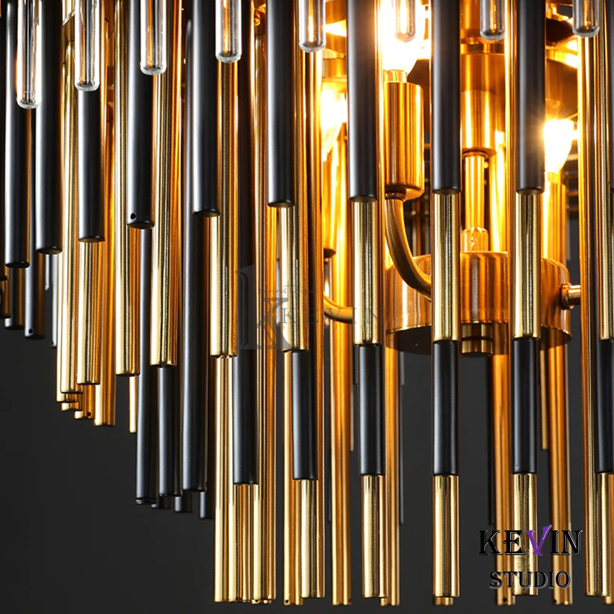 Odin Modern Round Brass Tubes Chandelier 24", 32", 42" chandelier Kevin Studio Inc