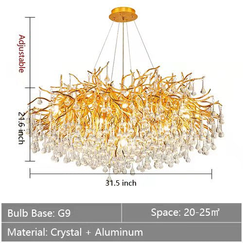 Stunning Tree Branch Crystal Chandelier With Clear Teardrop-shaped Glass Living/Dining Room Ceiling Lamp/Light Chandeliers Kevinstudiolives Round D31.5”*H21.7”/10 Lights Gold White Light