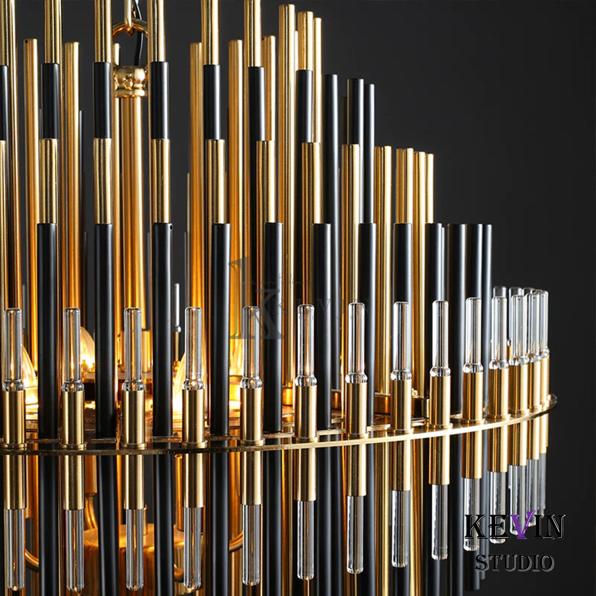 Odin Modern Round Brass Tubes Chandelier 24", 32", 42" chandelier Kevin Studio Inc