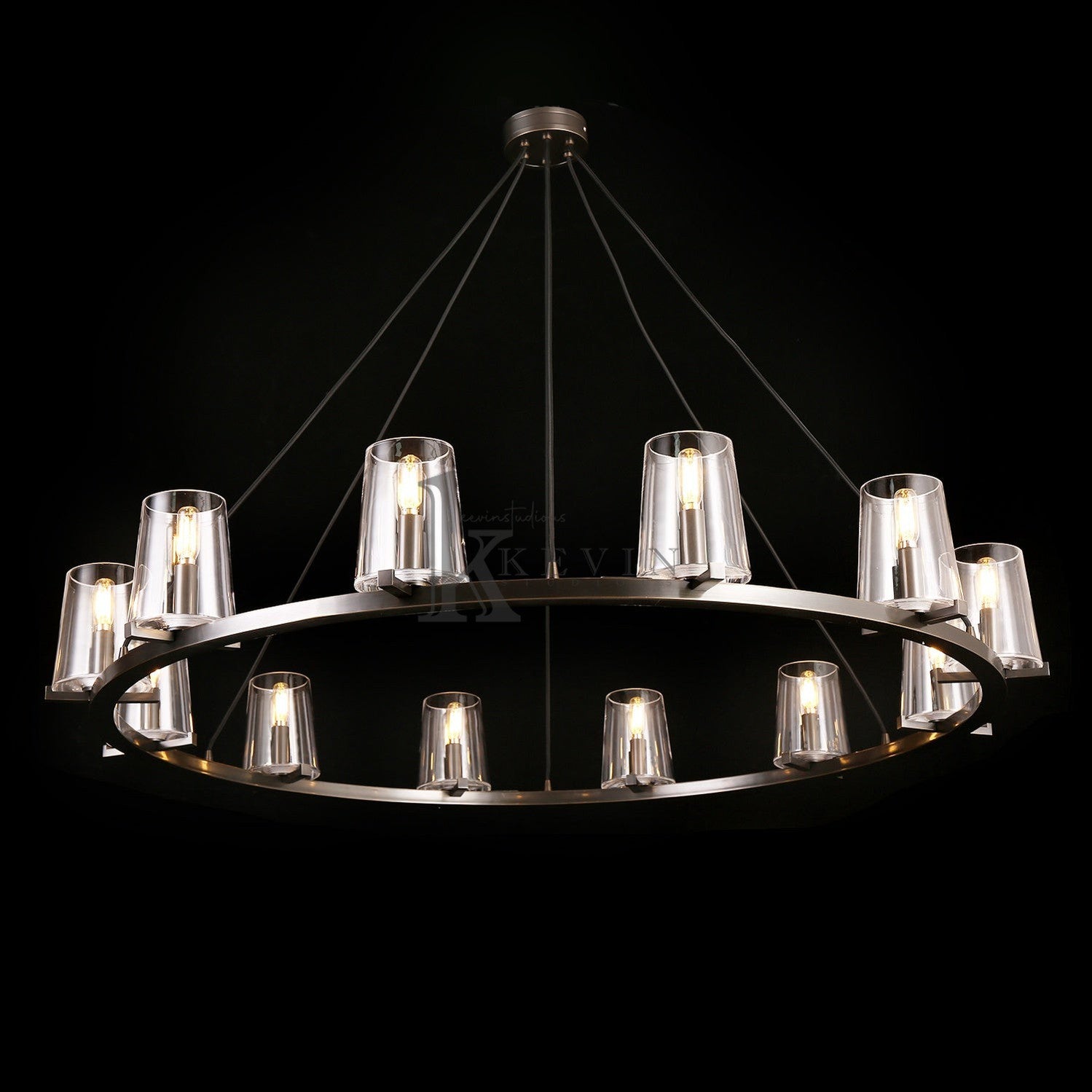 Korle Modern Round Clear Glass Chandelier 36", 48", 60" chandelier Kevin Studio Inc 48" Matte Black