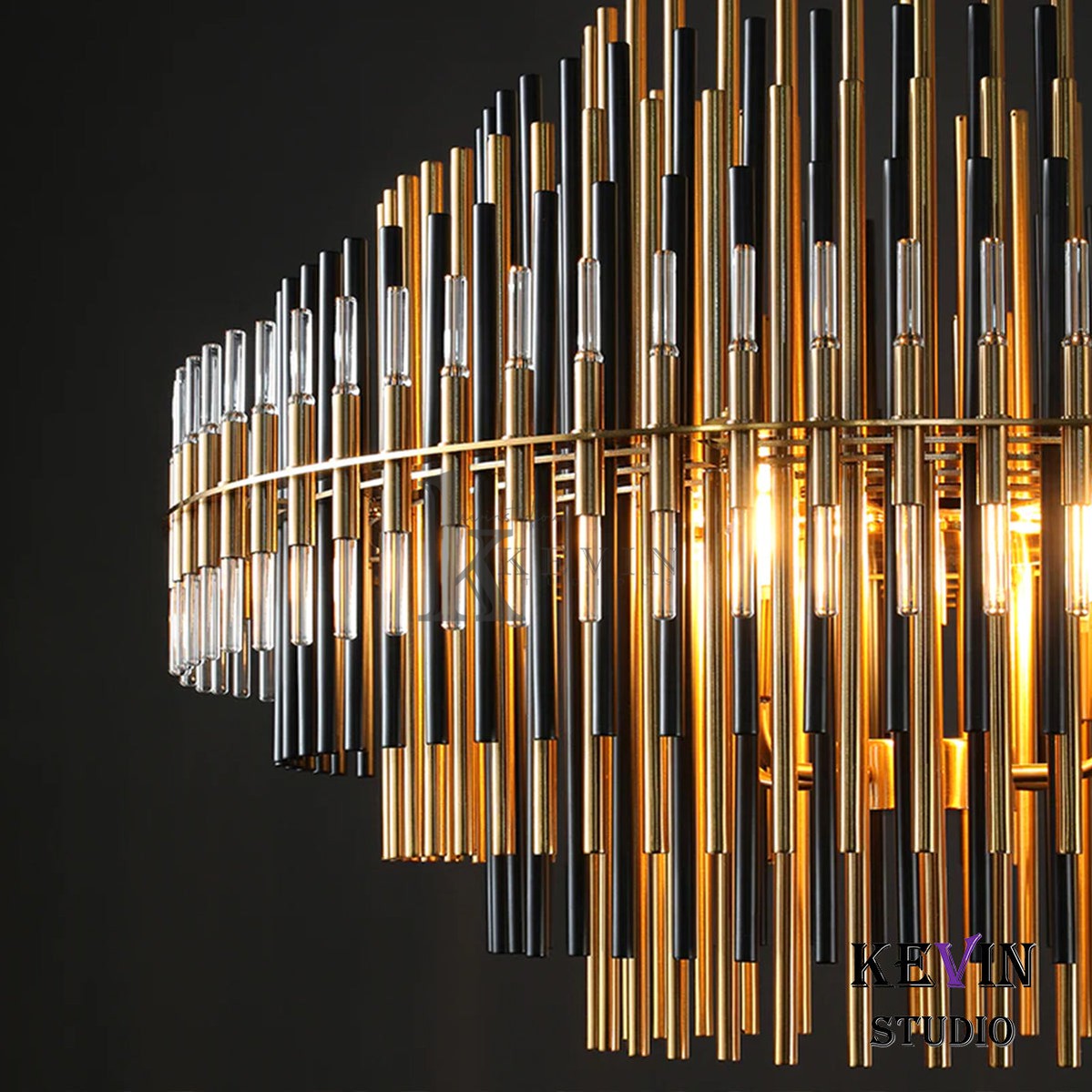 Odin Modern Round Brass Tubes Chandelier 24", 32", 42" chandelier Kevin Studio Inc