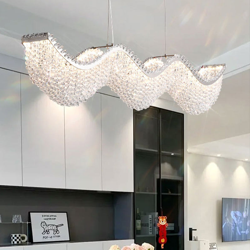 Modern Minimalist Crystal Living Room Pendant Light Kevin Studio 39.37" L x 3.94" W x 8.27“ H