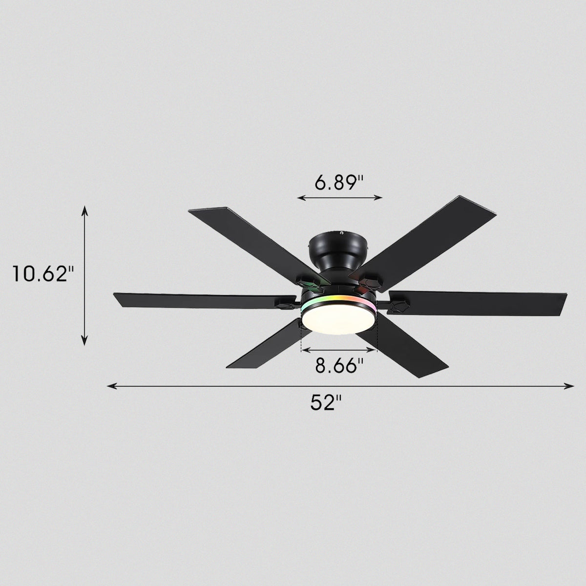 Modern Flush Mount Fans Light Ceiling Fans with Lights Black Low Profile Ceiling Fans 52“