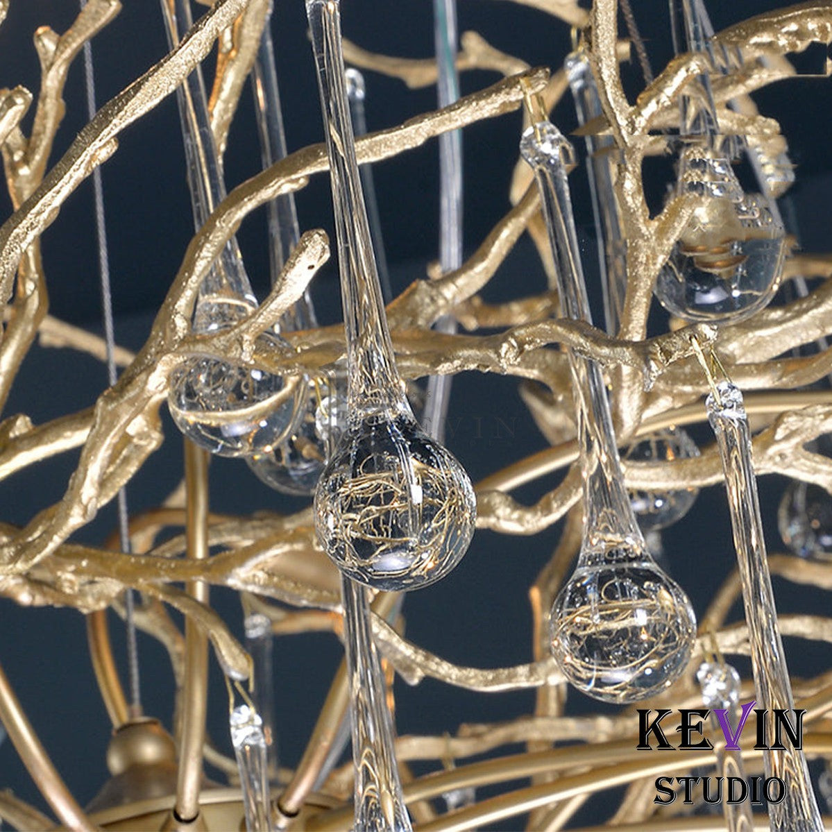 Alia Modern Crystal Teardrop Brass Branch Chandelier Branch Chandelier Kevin Studio Inc