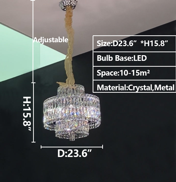 Delicate Light Luxury Multi-layers Silver Round Crystal Chandelier For Living/Dining Room/Bedroom/Cloakroom Chandeliers, Dining Room Kevinstudiolives 3 Layers: D 23.6"*H 15.8" Warm Light