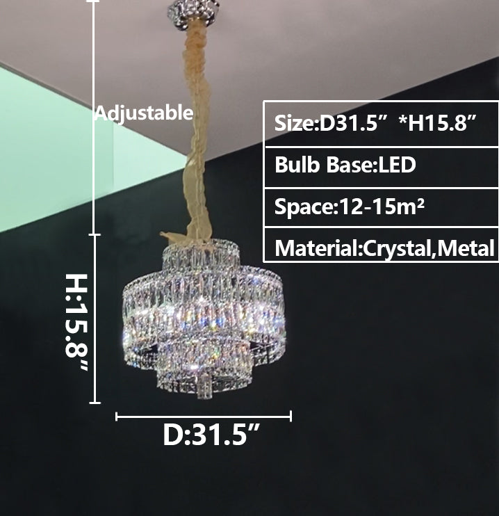 Delicate Light Luxury Multi-layers Silver Round Crystal Chandelier For Living/Dining Room/Bedroom/Cloakroom Chandeliers, Dining Room Kevinstudiolives 3 Layers: D 31.5"*H 15.8" Warm Light