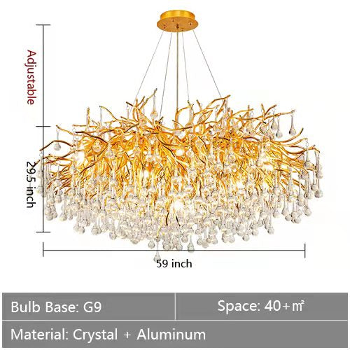 Stunning Tree Branch Crystal Chandelier With Clear Teardrop-shaped Glass Living/Dining Room Ceiling Lamp/Light Chandeliers Kevinstudiolives Round D59.1”*H29.5”/24 Lights Gold Warm Light