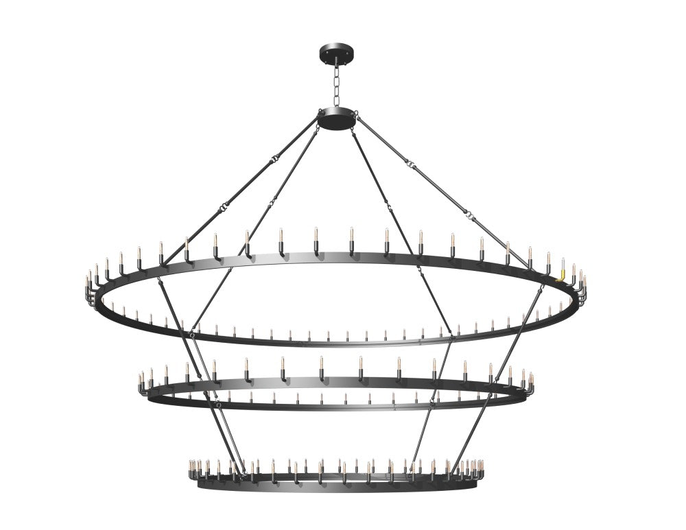 Wrought Iron Vintage Barn Metal Castile Three Tier Chandelier Industrial Loft Rustic Lighting W80" chandelier Kevin Studio Inc Style B
