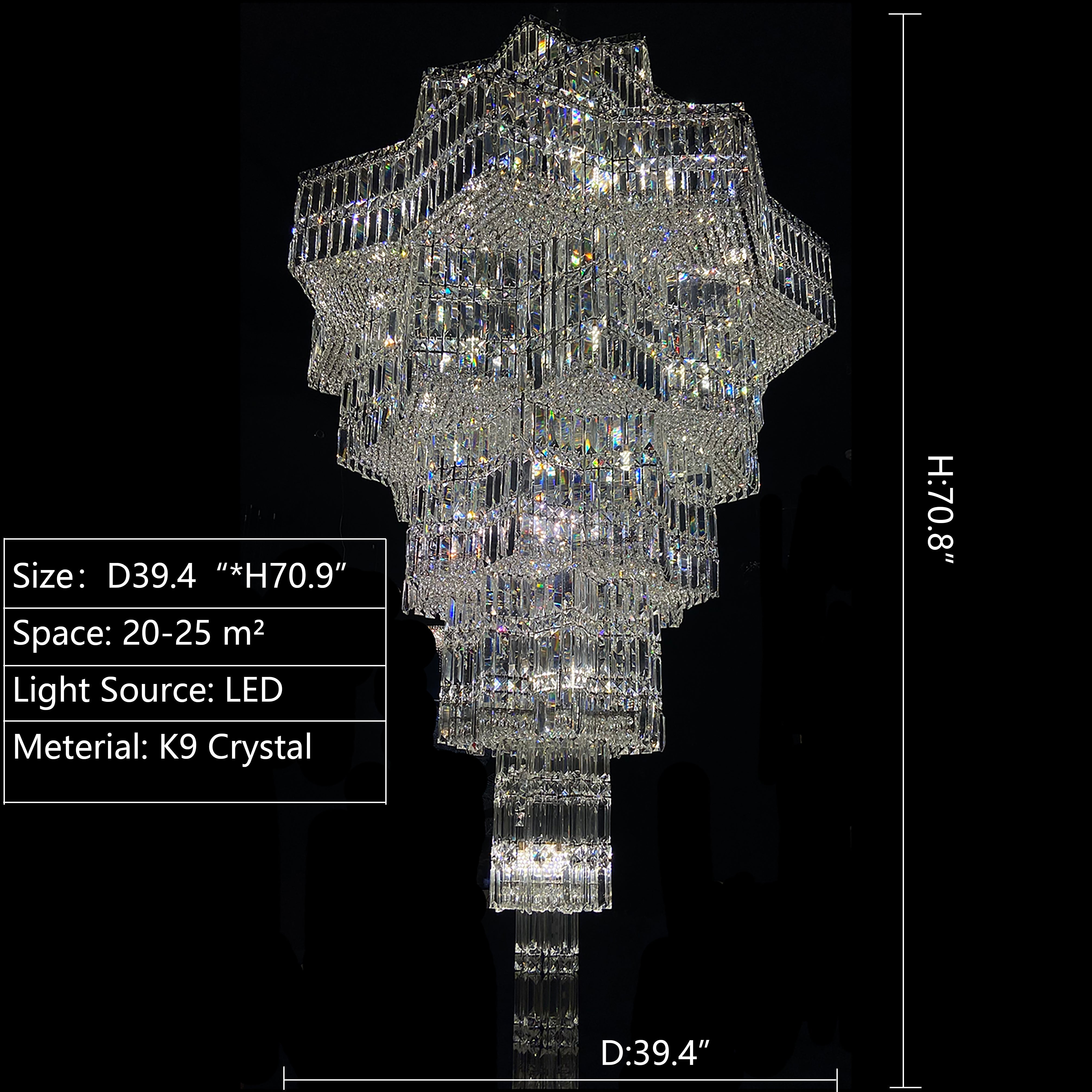 Luxury Extra Large Plaza Multi-Tier Crystal Chandelier For Hotel Hall / 2 Story Foyer / High Ceiling Living Room Chandeliers Kevinstudiolives D 39.4" * H 70.9"/40 Lights/75.9 kg White Light