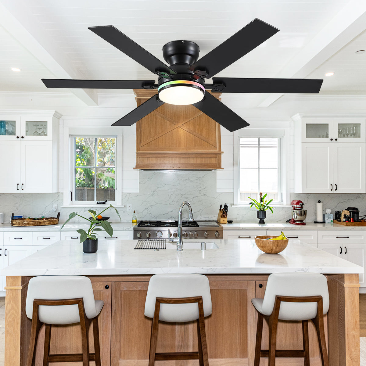 Modern Flush Mount Fans Light Ceiling Fans with Lights Black Low Profile Ceiling Fans 52“