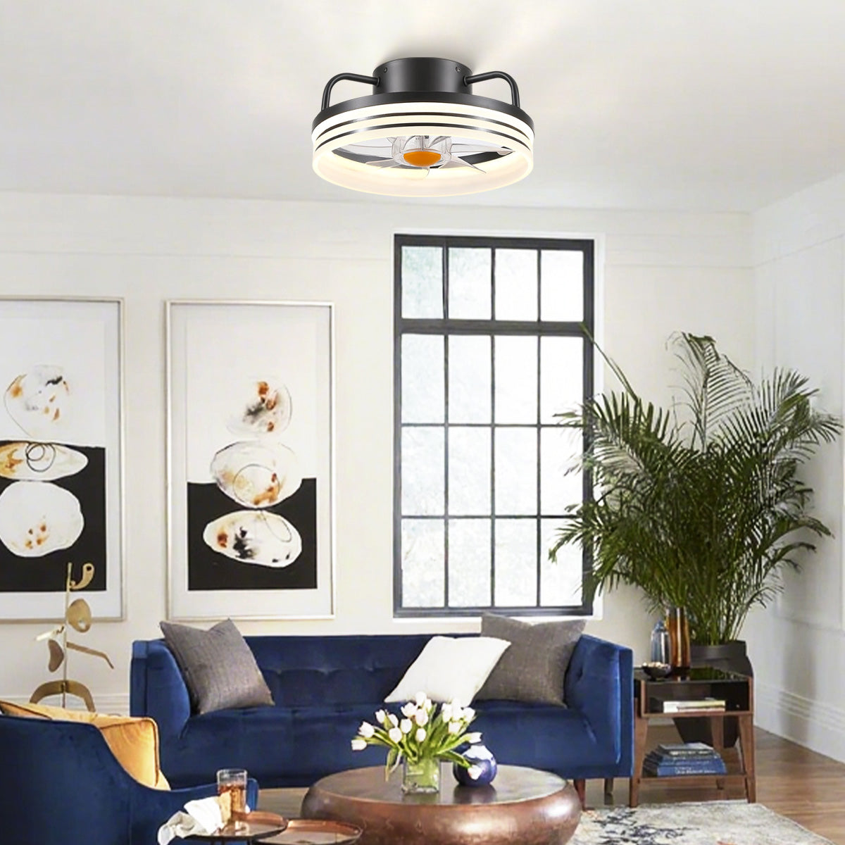 Modern LED Flush Mount Ceiling Fan Light 13"