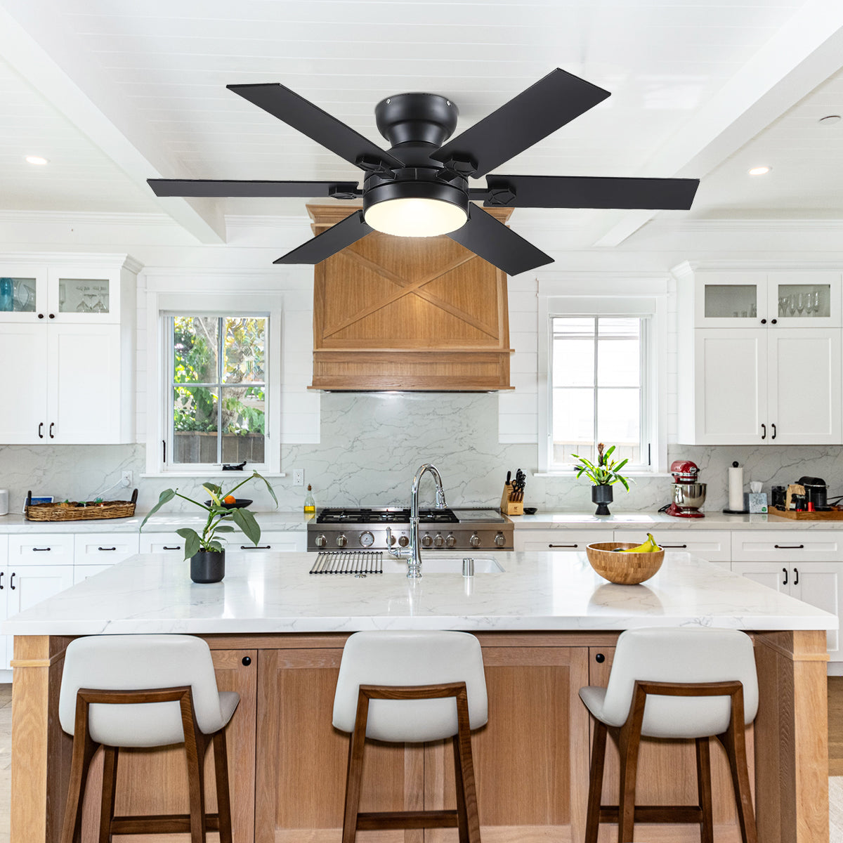 Modern Flush Mount Fans Light Ceiling Fans with Lights Black Low Profile Ceiling Fans 52“