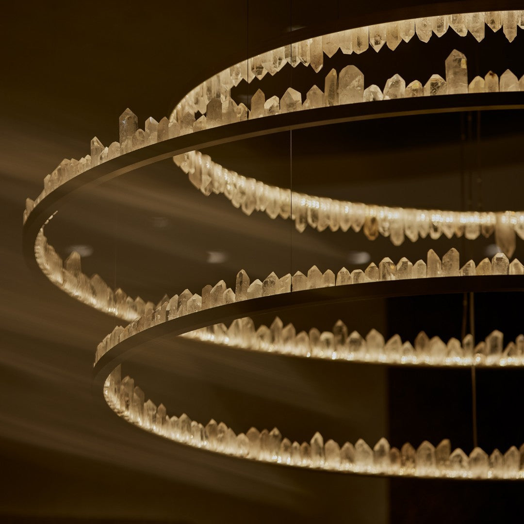 36 Inch Round Modern Chandelier Brass & Clear Geode Quartz Crystal Chandeliers Kevin Studio Inc