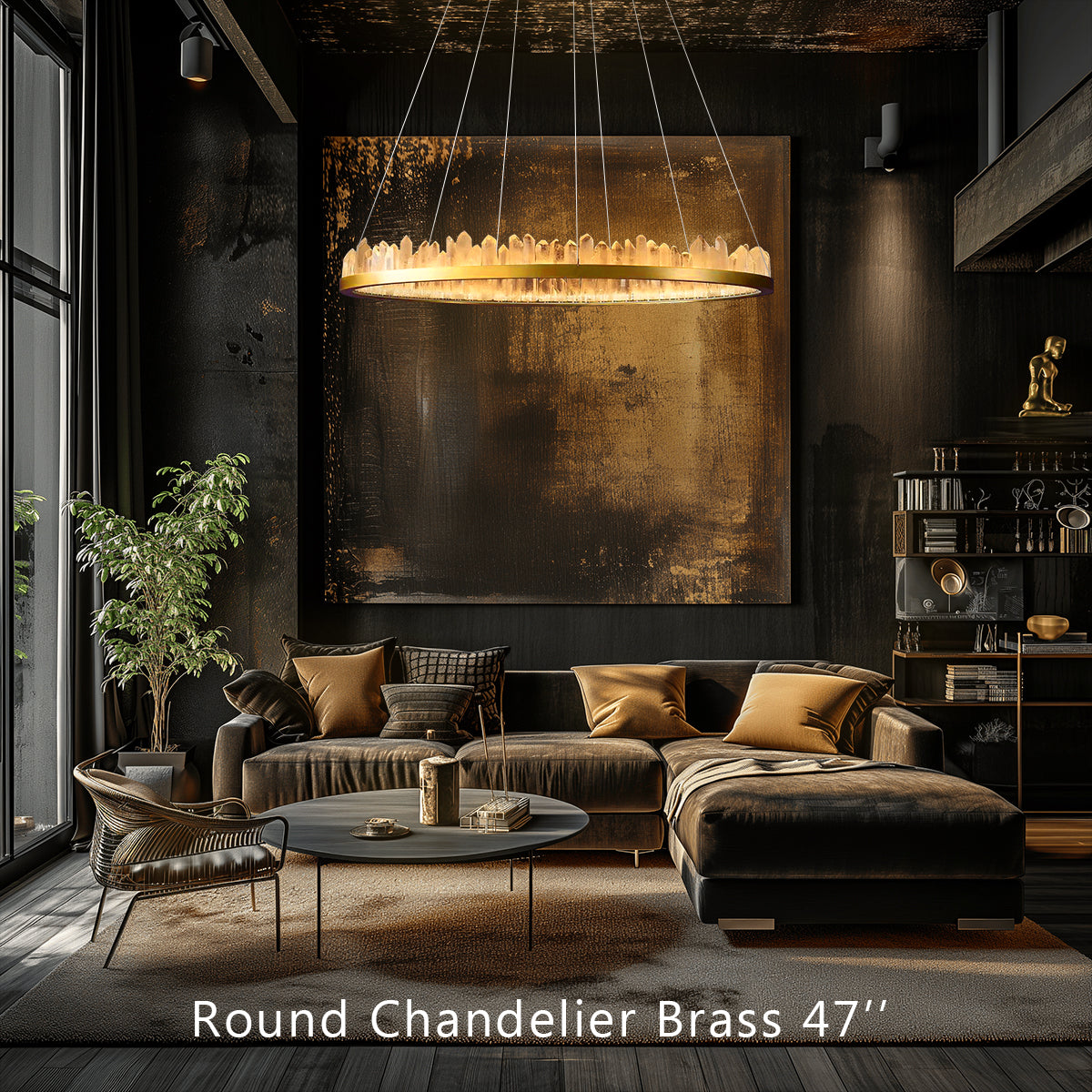 36 Inch Round Modern Chandelier Brass & Clear Geode Quartz Crystal Chandeliers Kevin Studio Inc