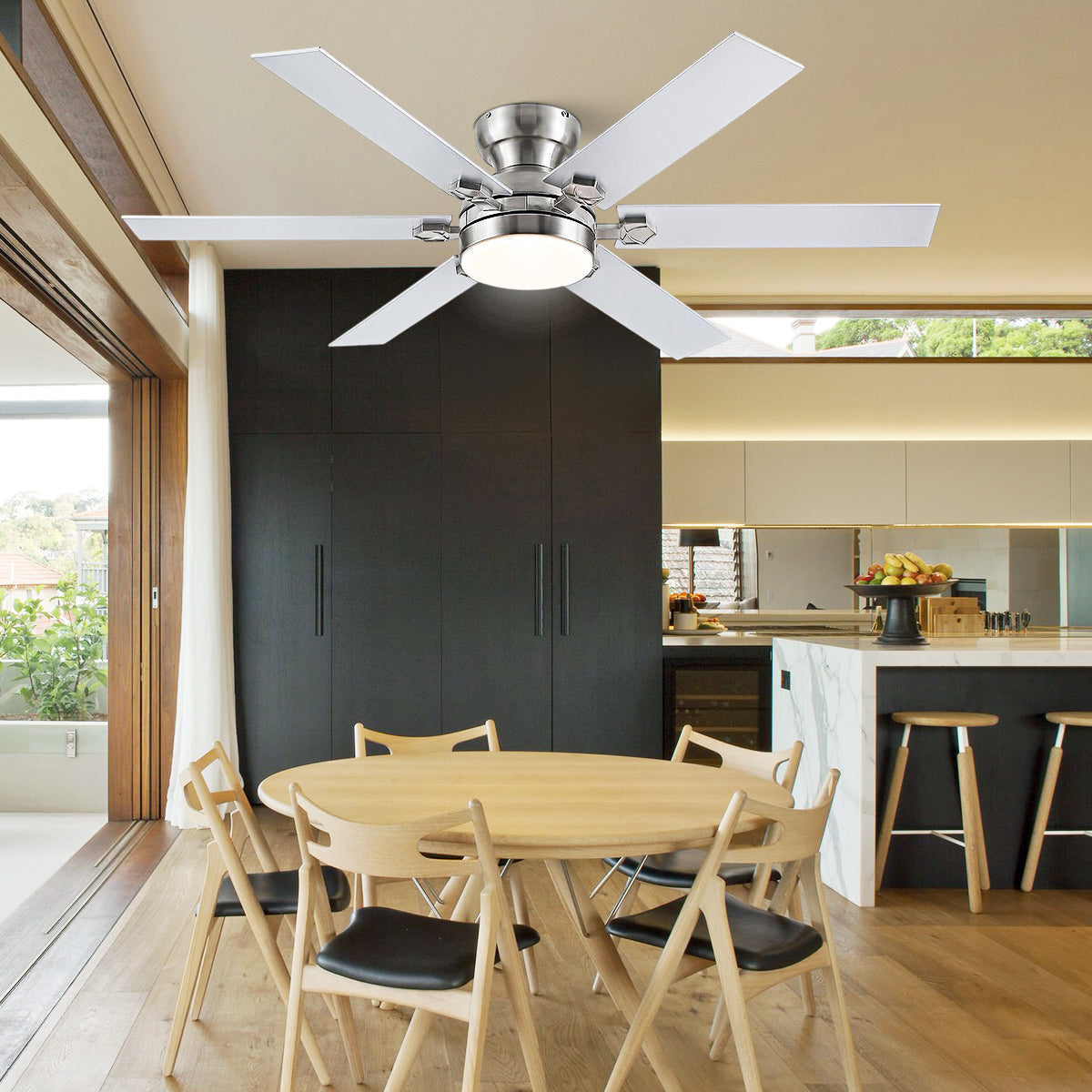 Modern Flush Mount Fans Light Ceiling Fans with Lights Black Low Profile Ceiling Fans 52“