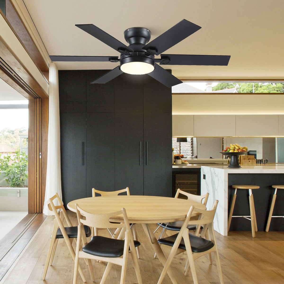 Modern Flush Mount Fans Light Ceiling Fans with Lights Black Low Profile Ceiling Fans 52“